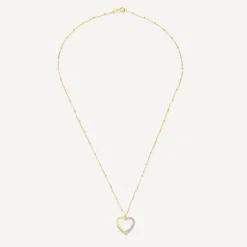 9ct Yellow Gold Half Glitter & & Polished Heart Bead Chain Necklet