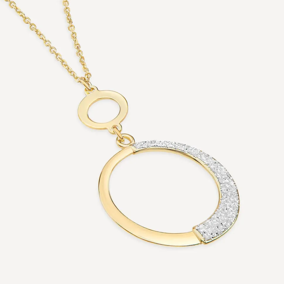 9ct Yellow Gold Half Glitter & Polished Circle Pendant