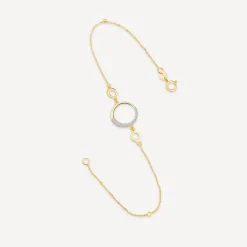 9ct Yellow Gold Half Glitter & Polished Circle Chain Bead Bracelet
