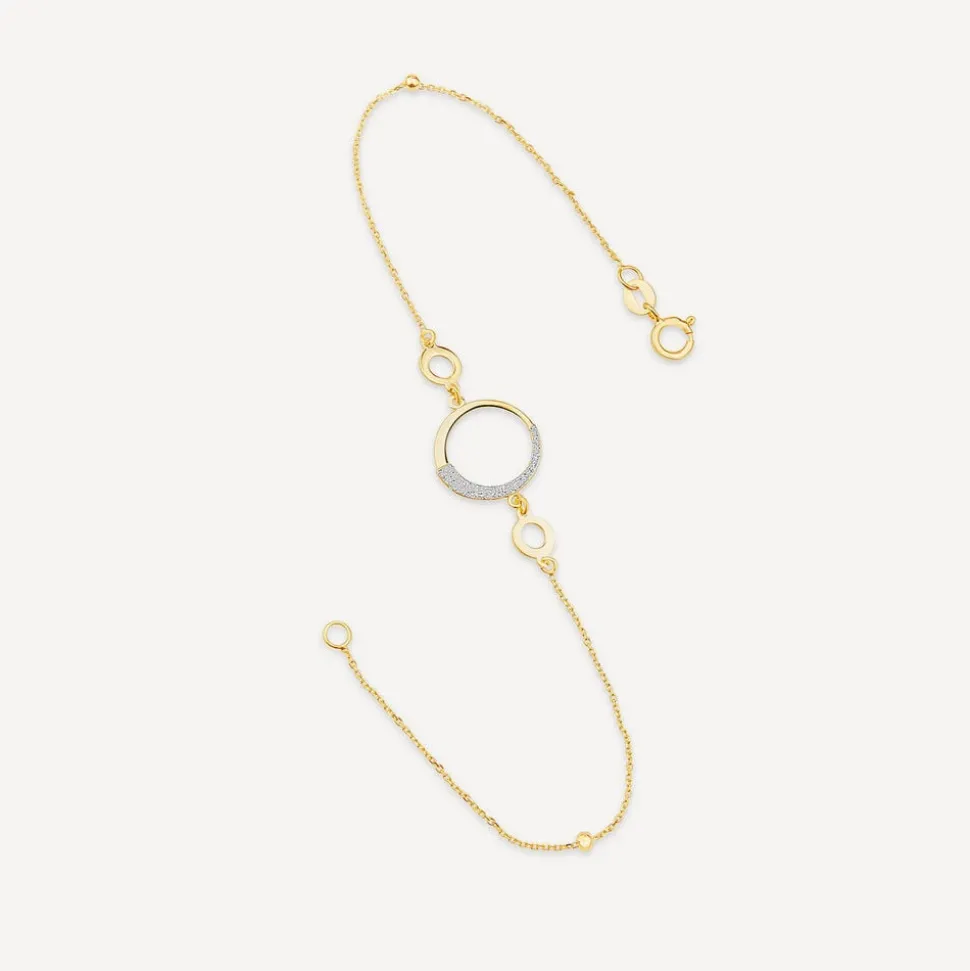 9ct Yellow Gold Half Glitter & Polished Circle Chain Bead Bracelet