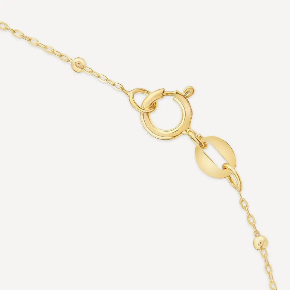 9ct Yellow Gold Half Glitter & & Polished Heart Bead Chain Necklet