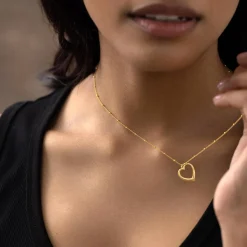 9ct Yellow Gold Half Glitter & & Polished Heart Bead Chain Necklet