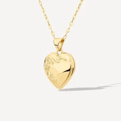 9ct Yellow Gold Heart Flowers Locket (Chain Included)