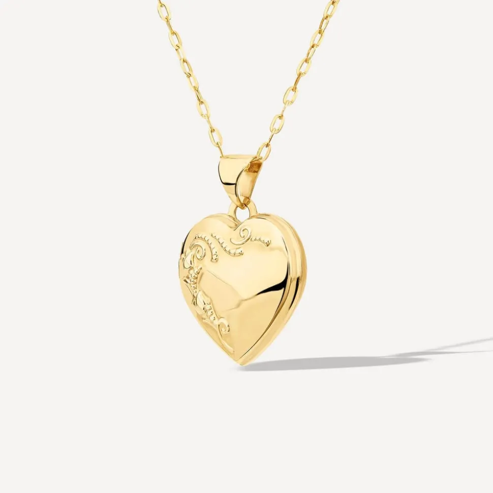 9ct Yellow Gold Heart Flowers Locket (Chain Included)