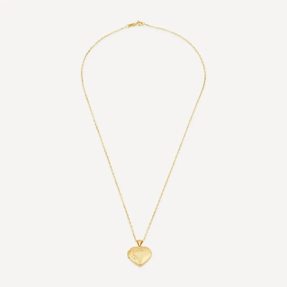9ct Yellow Gold Heart Flowers Locket (Chain Included)