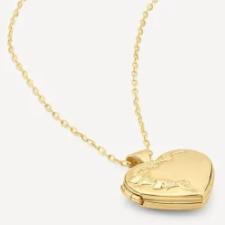 9ct Yellow Gold Heart Flowers Locket (Chain Included)