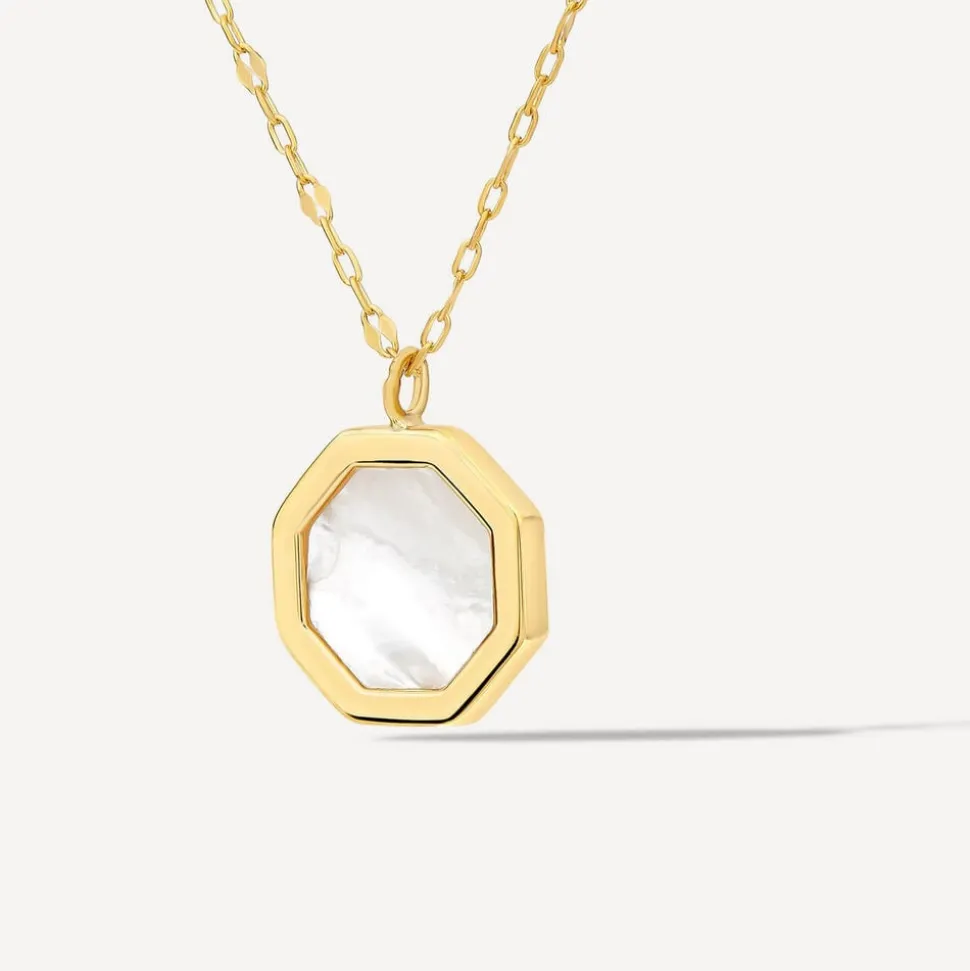 9ct Yellow Gold Hexagon Shaped Mother of Pearl Pendant
