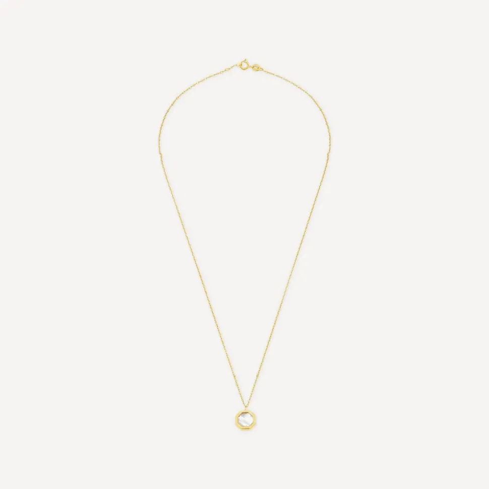 9ct Yellow Gold Hexagon Shaped Mother of Pearl Pendant