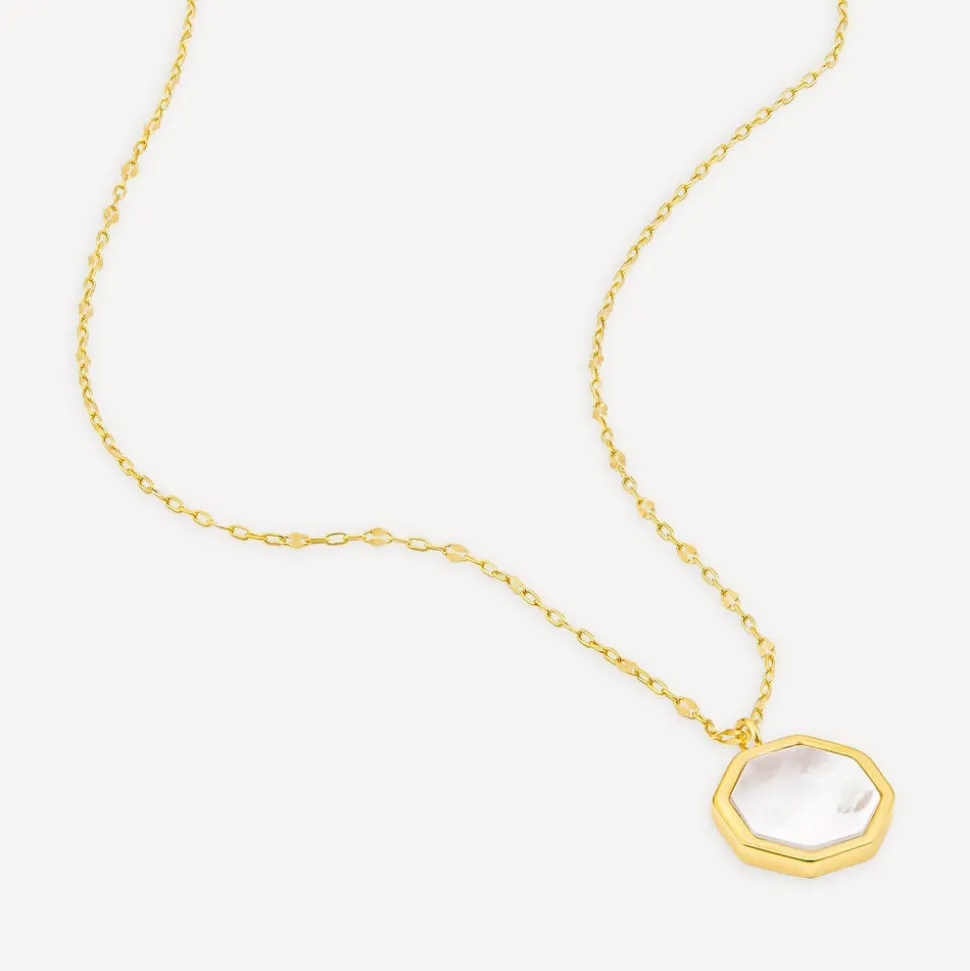 9ct Yellow Gold Hexagon Shaped Mother of Pearl Pendant