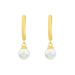 9ct Yellow Gold Hoop Pearl Drop Earrings