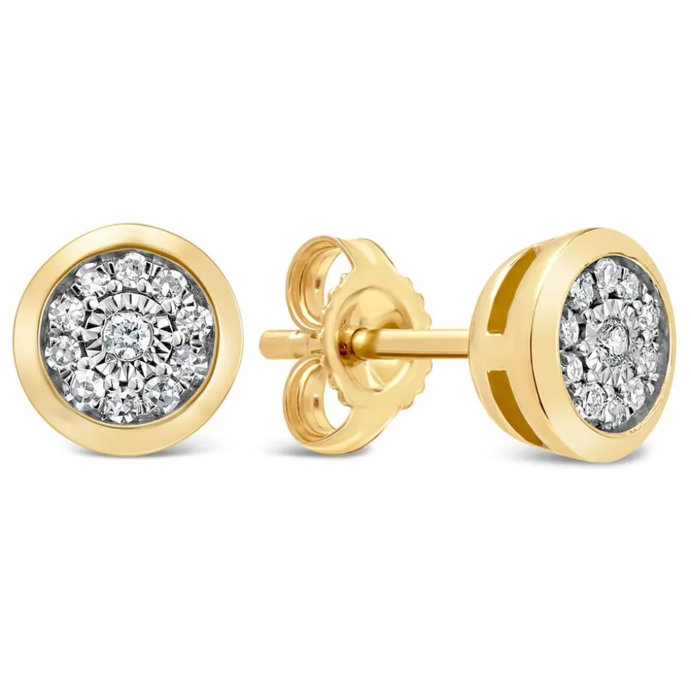 9ct Yellow Gold Illusion 0.10ct Diamond Set Rubover Cluster Stud Earrings