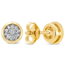 9ct Yellow Gold Illusion 0.10ct Diamond Set Rubover Cluster Stud Earrings