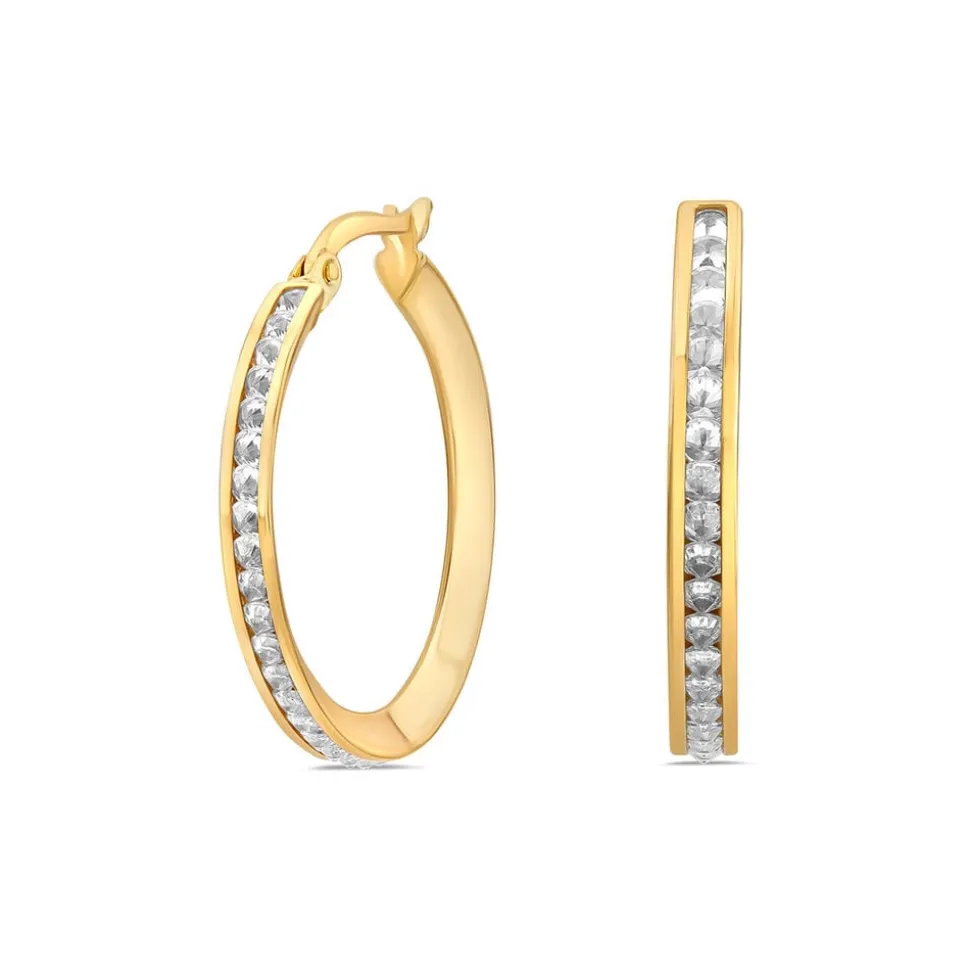 9ct Yellow Gold Large Double Sided Cubic Zirconia Hoop Earrings