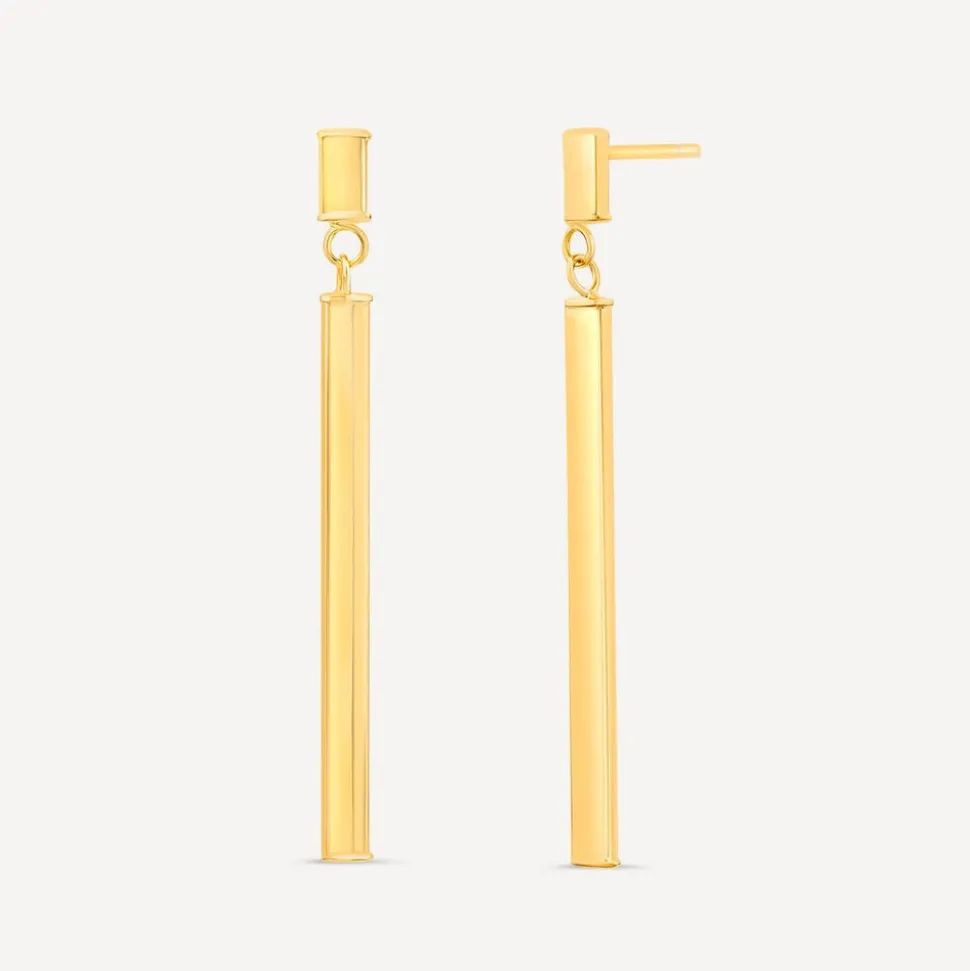 9ct Yellow Gold Long Bar Drop Earrings