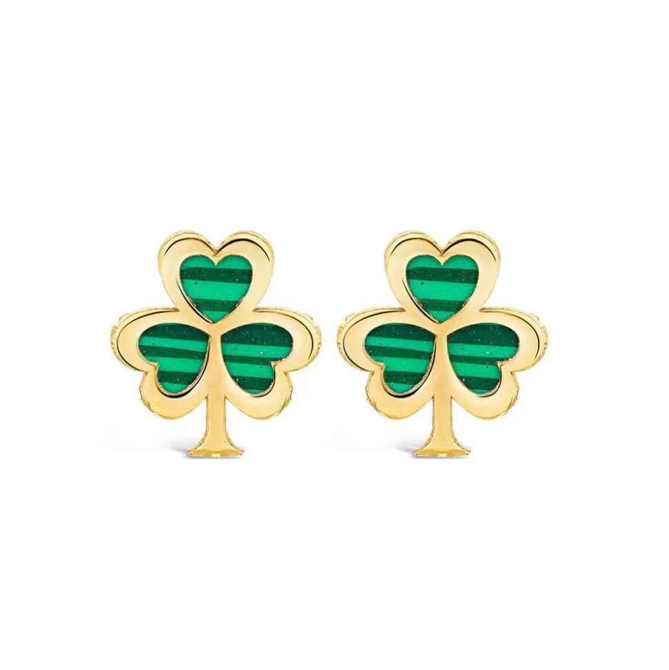 9ct Yellow Gold Malachite Shamrock Stud Earrings