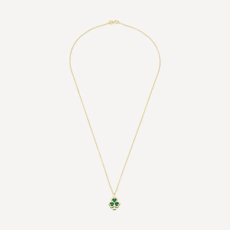9ct Yellow Gold Malachite Yellow Gold Shamrock Pendant