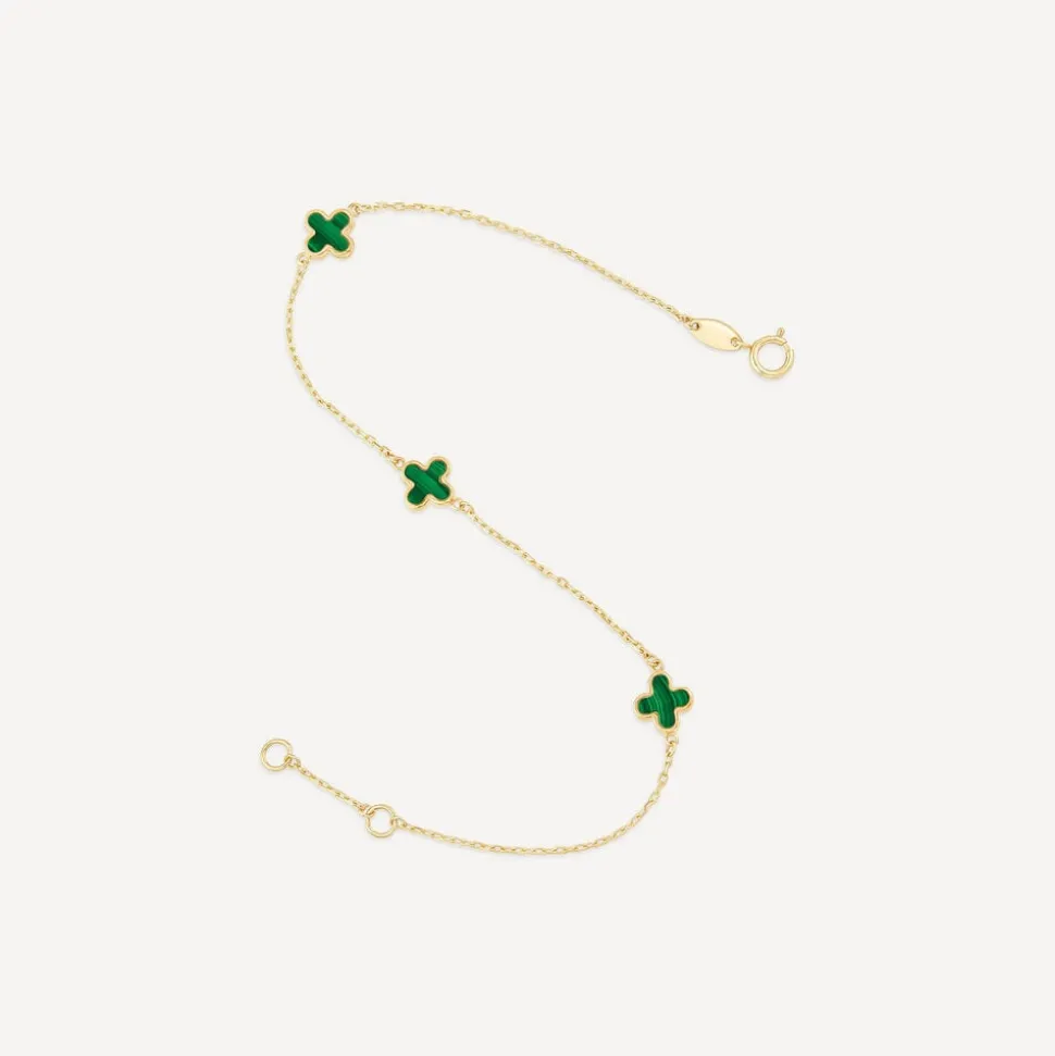 9ct Yellow Gold Malachite Petal Bracelet