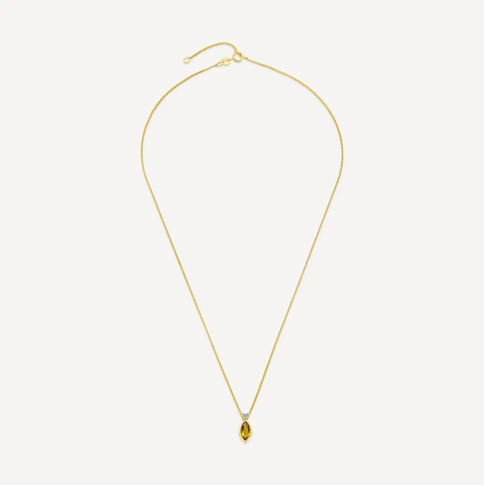 9ct Yellow Gold Marquise Citrine & 0.02ct Diamond Pendant