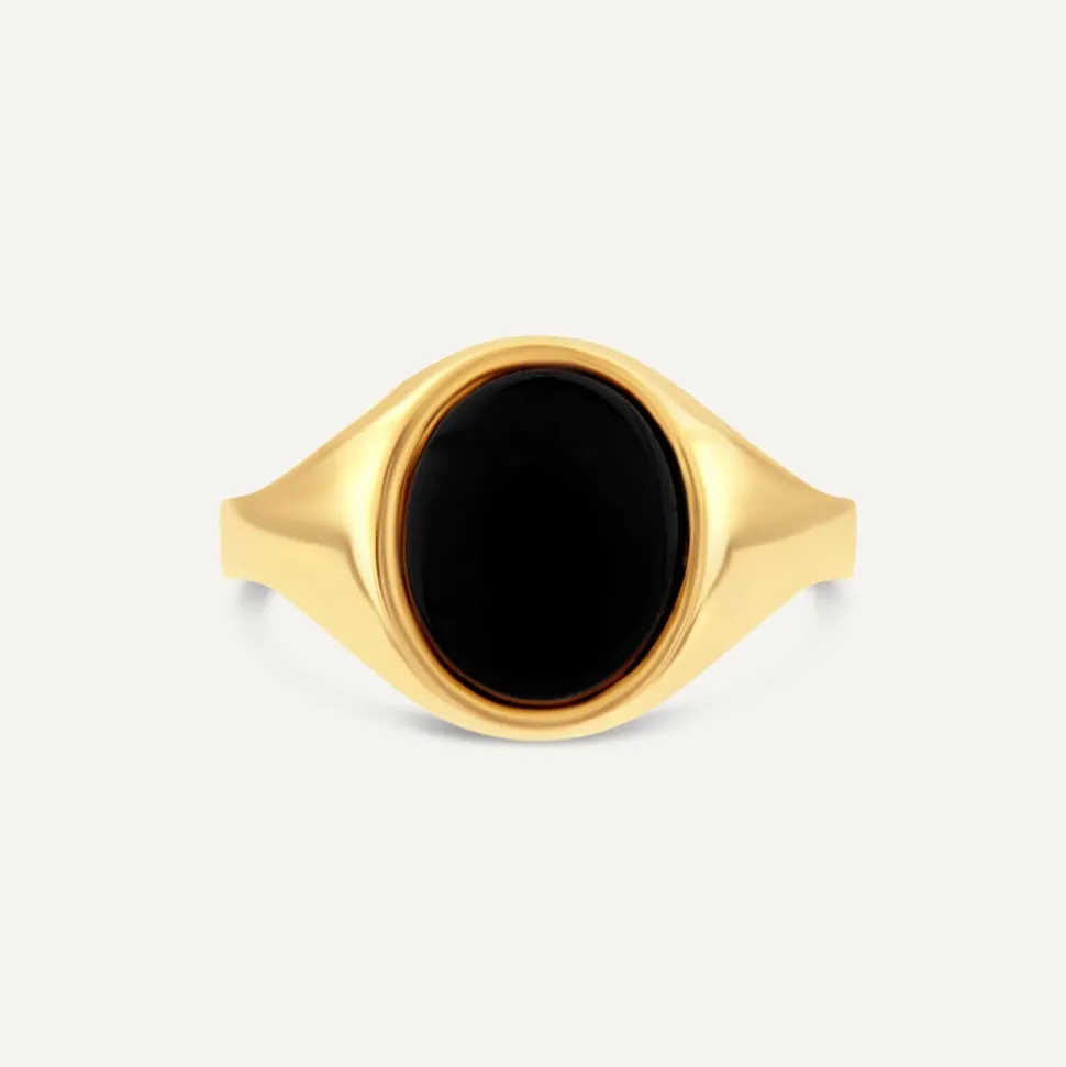 9ct Yellow Gold Men's Oval Onyx Signet Ring