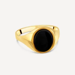 9ct Yellow Gold Men's Oval Onyx Signet Ring