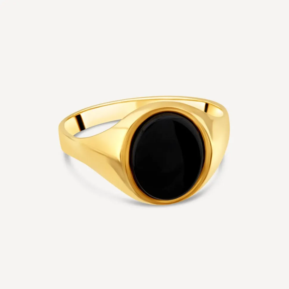 9ct Yellow Gold Men's Oval Onyx Signet Ring