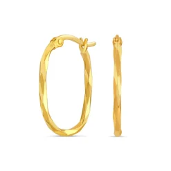 9ct Yellow Gold Mirror Diamond Cut Oval Hoop Earrings