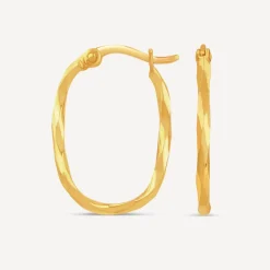 9ct Yellow Gold Mirror Diamond Cut Oval Hoop Earrings