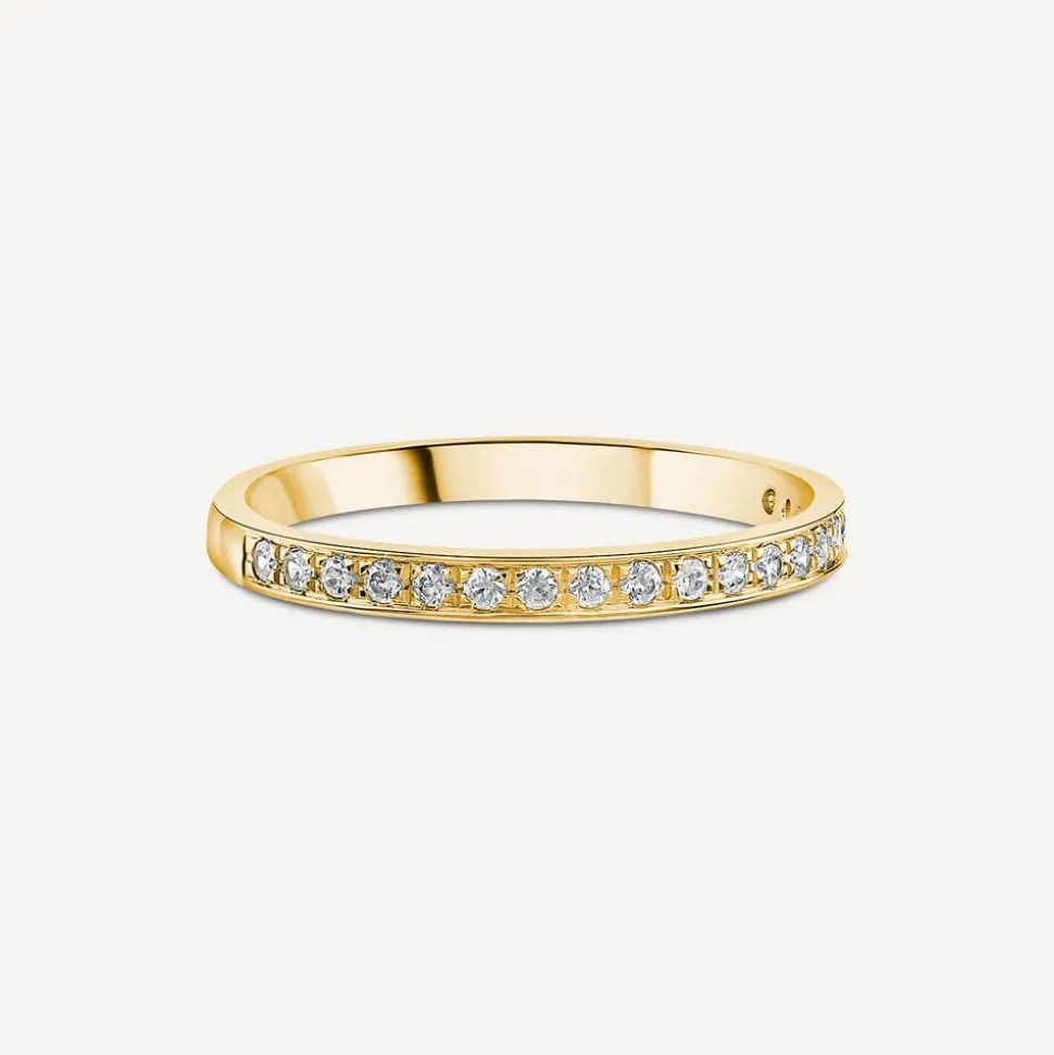 9ct Yellow Gold 2mm 0.15ct Pave Diamond Wedding Ring