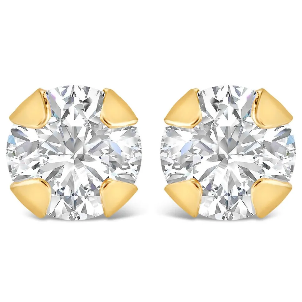 9ct Yellow Gold 4mm Four Claw Cubic Zirconia Stud Earrings