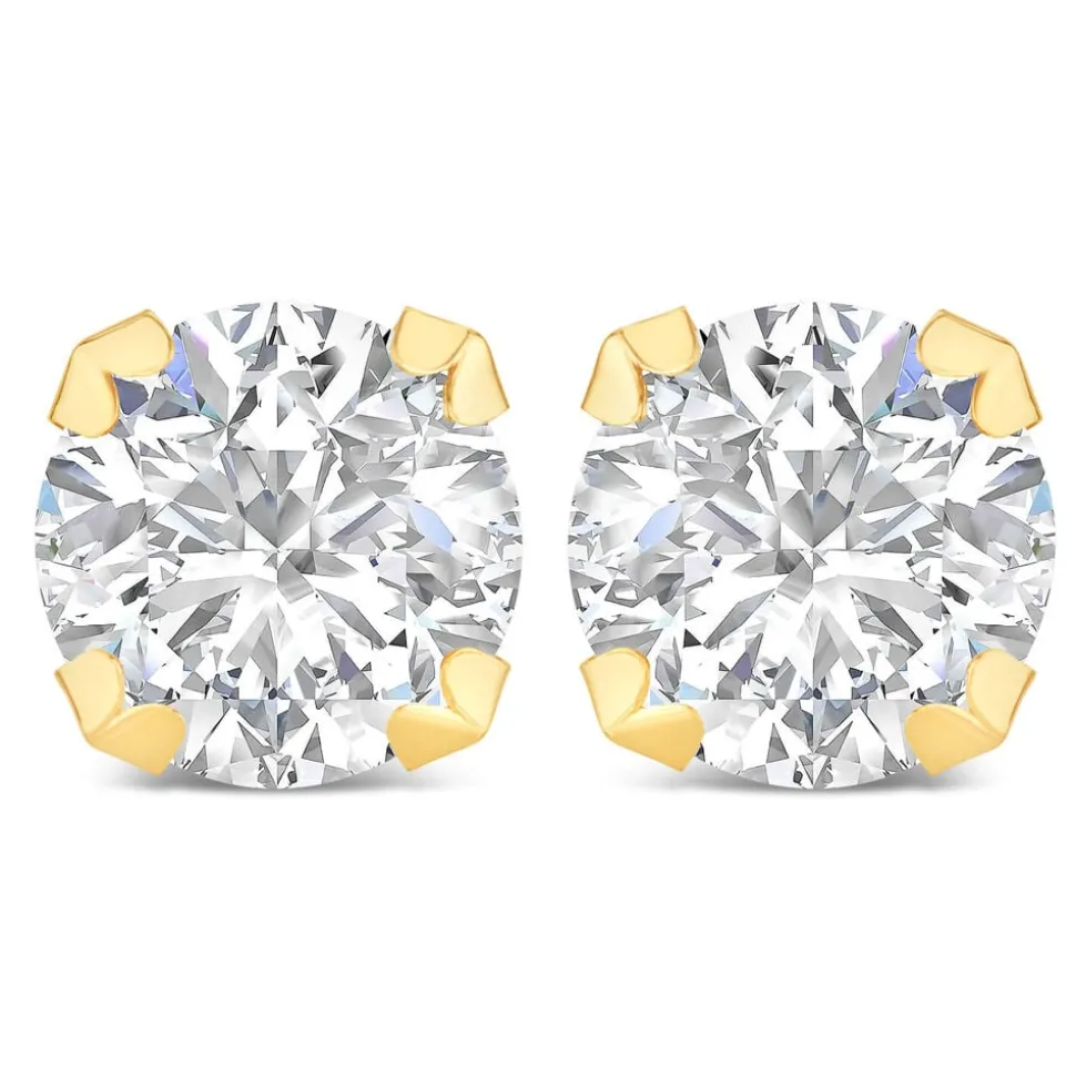 9ct Yellow Gold 8mm Four Claw Cubic Zirocnia Stud Earrings