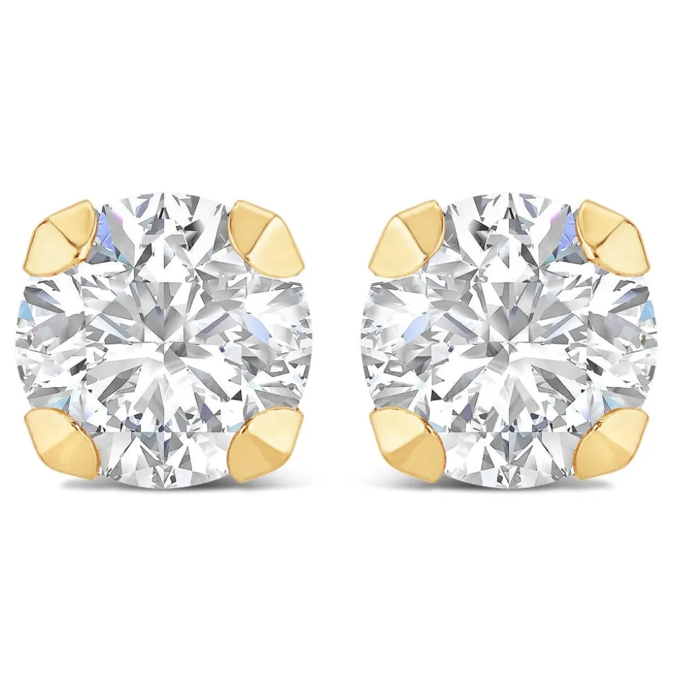 9ct Yellow Gold 7mm Four Claw Cubic Zirconia Stud Earrings