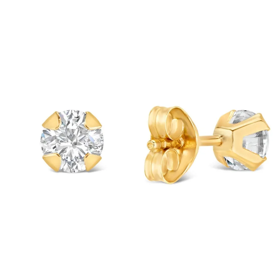 9ct Yellow Gold 4mm Four Claw Cubic Zirconia Stud Earrings