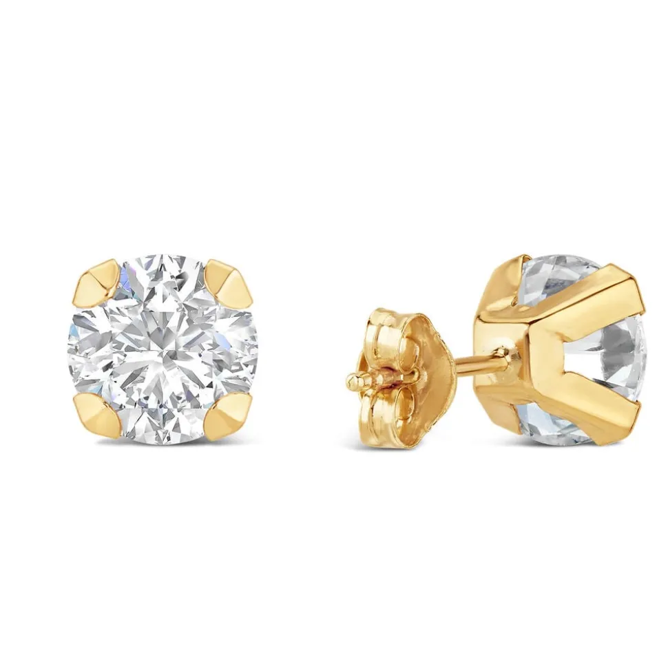 9ct Yellow Gold 7mm Four Claw Cubic Zirconia Stud Earrings