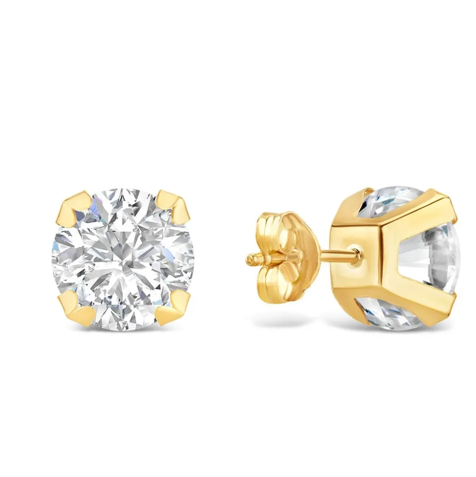 9ct Yellow Gold 8mm Four Claw Cubic Zirocnia Stud Earrings