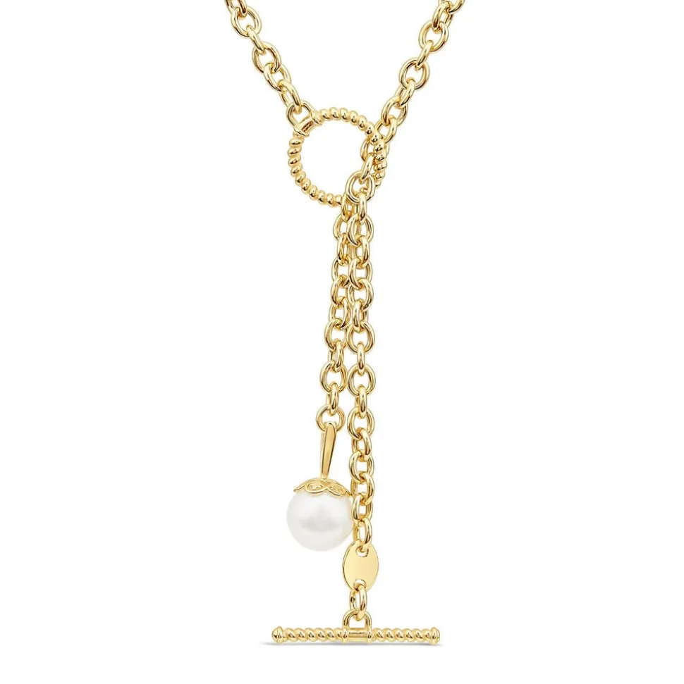 9ct Yellow Gold 8mm Pearl T-Bar Necklet