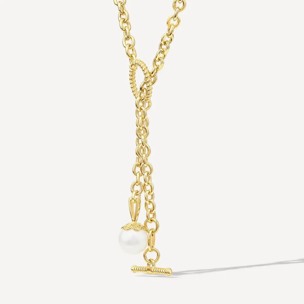 9ct Yellow Gold 8mm Pearl T-Bar Necklet