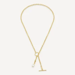 9ct Yellow Gold 8mm Pearl T-Bar Necklet