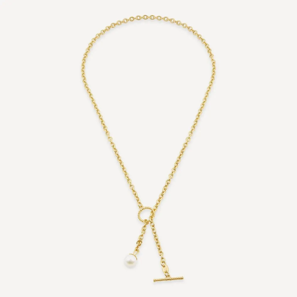 9ct Yellow Gold 8mm Pearl T-Bar Necklet