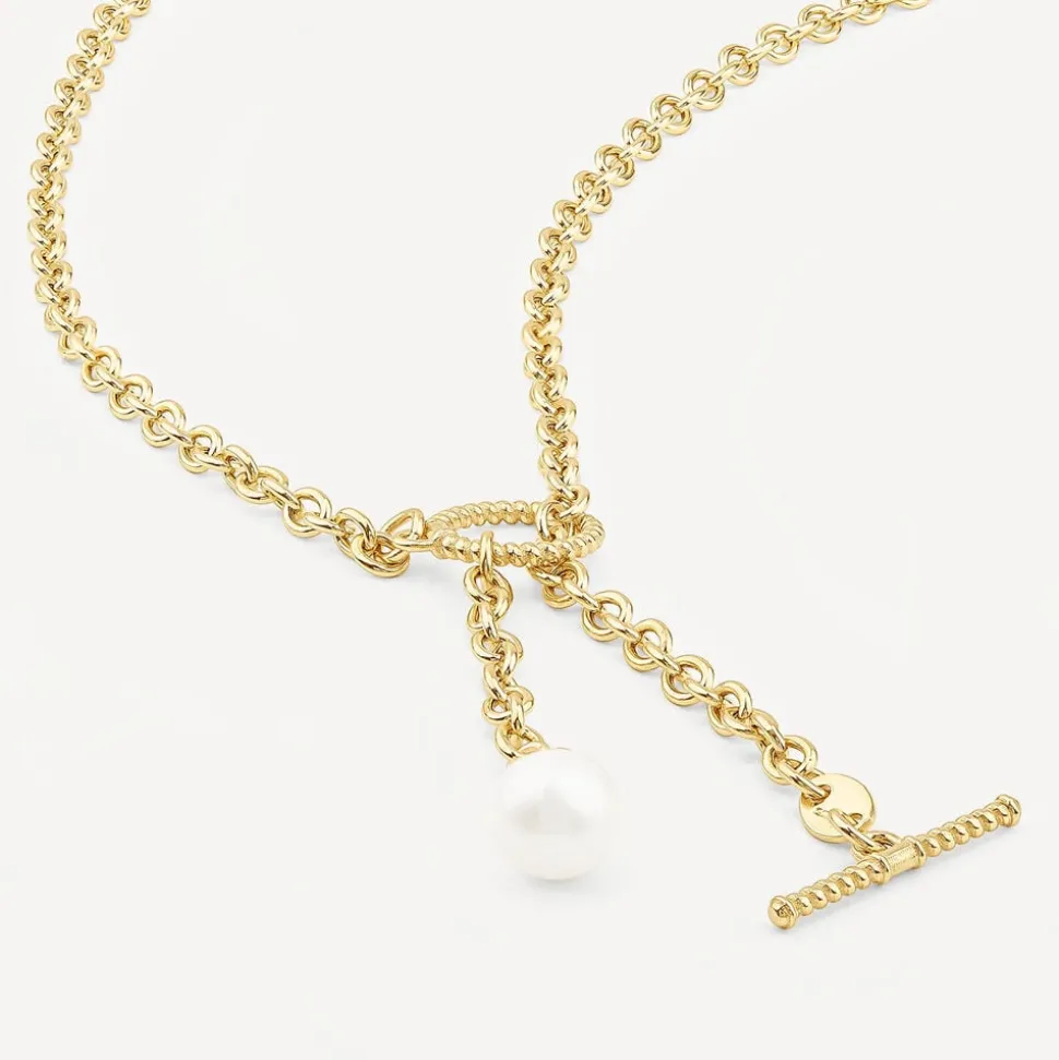 9ct Yellow Gold 8mm Pearl T-Bar Necklet