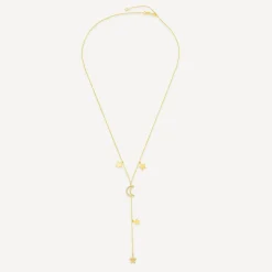 9ct Yellow Gold Moon & Stars Polished & Cubic Zirconia Y-Shaped Drop Necklet