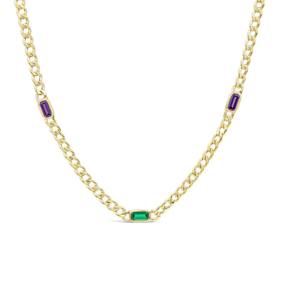 9ct Yellow Gold Multi Coloured Stones Curved Link Necklet