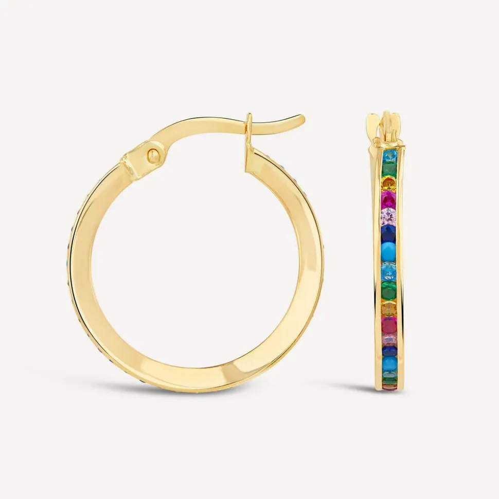 9ct Yellow Gold Multi Colour Stone Hoop Earrings