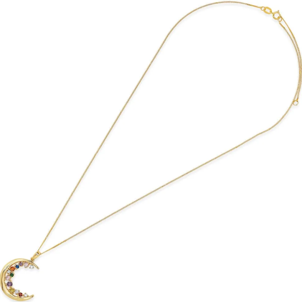 9ct Yellow Gold Multi Colour Half Moon Pendant (Chain Included)