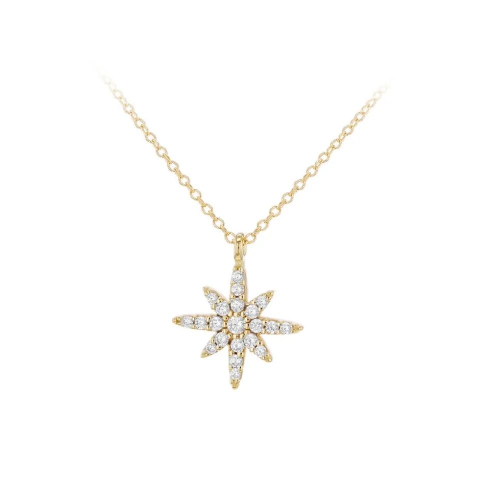 9ct Yellow Gold North Star Cubic Zirconia Set Pendant