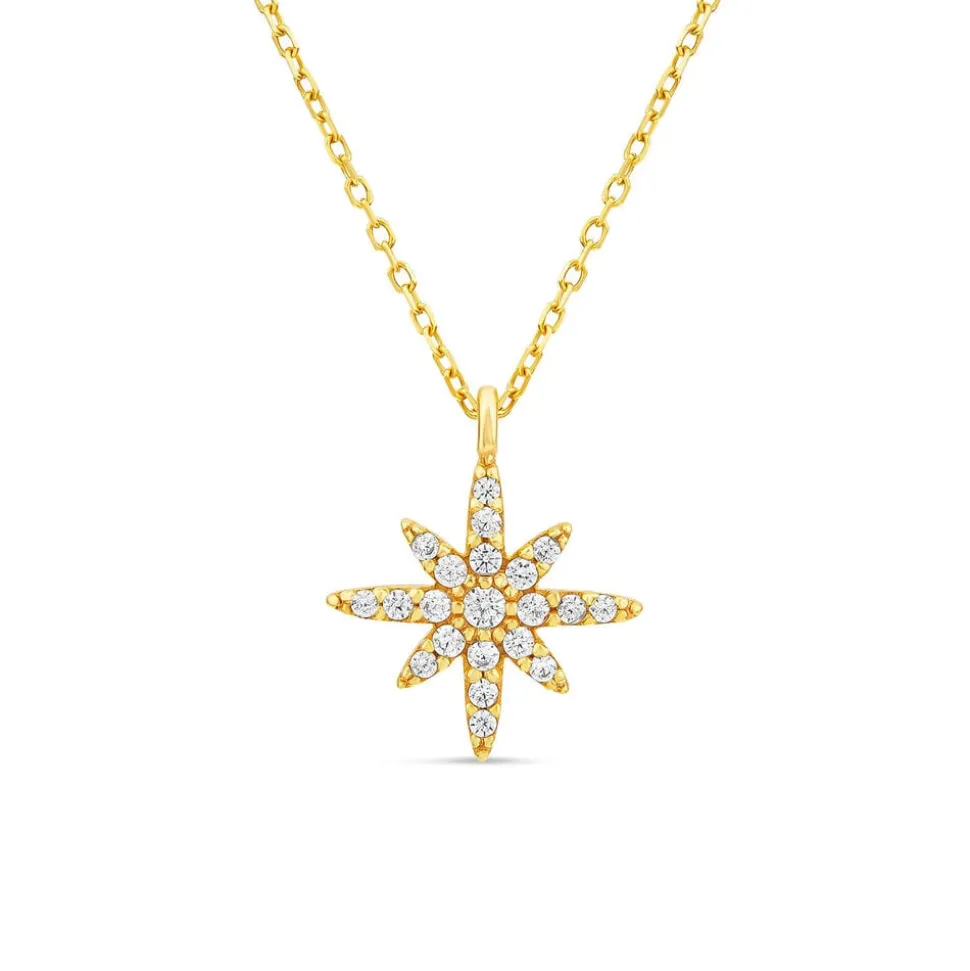 9ct Yellow Gold North Star Cubic Zirconia Set Pendant