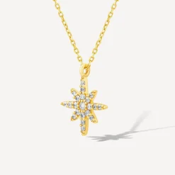 9ct Yellow Gold North Star Cubic Zirconia Set Pendant