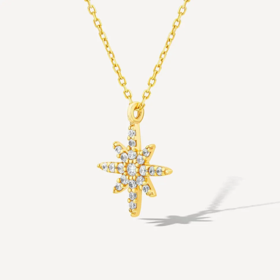 9ct Yellow Gold North Star Cubic Zirconia Set Pendant