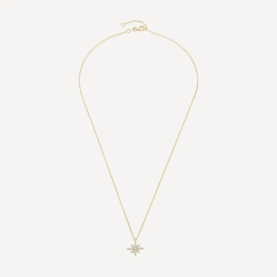 9ct Yellow Gold North Star Cubic Zirconia Set Pendant