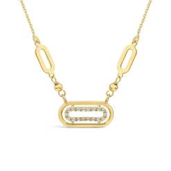 9ct Yellow Gold Oblong Cubic Zirconia Beaded Necklet