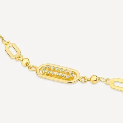 9ct Yellow Gold Oblong Cubic Zirconia Beaded Bracelet